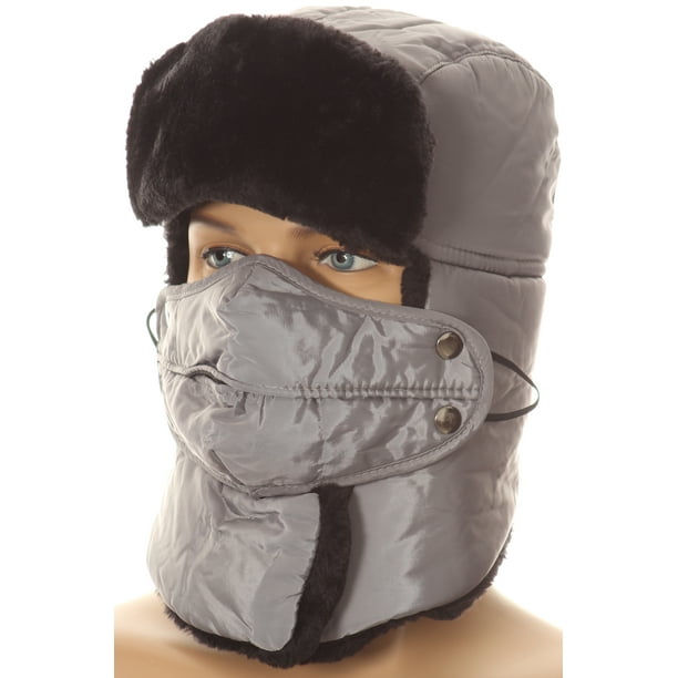 Sakkas Dab Unisex Faux Fur Chin Strap Removable Face Mask Winter Cold Trooper Hat